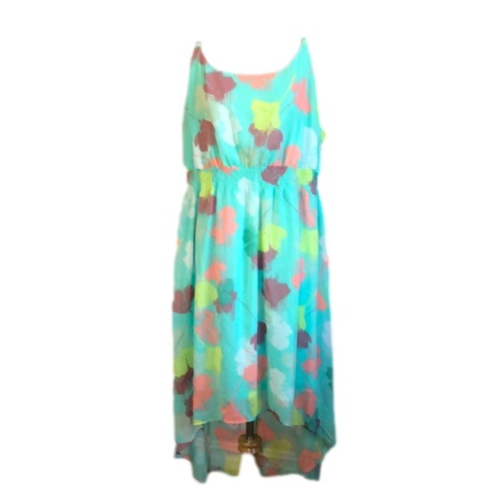 Lane Bryant Hi Low Spaghetti Strap Chiffon Dress Mint Floral Print‎ Plus 18/20
